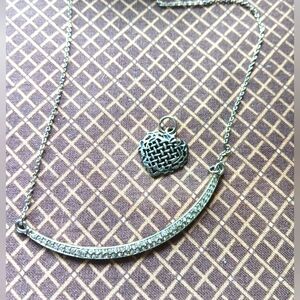 Sterling heart pendant & silver tone necklace with tiny rhinestones. Nwots